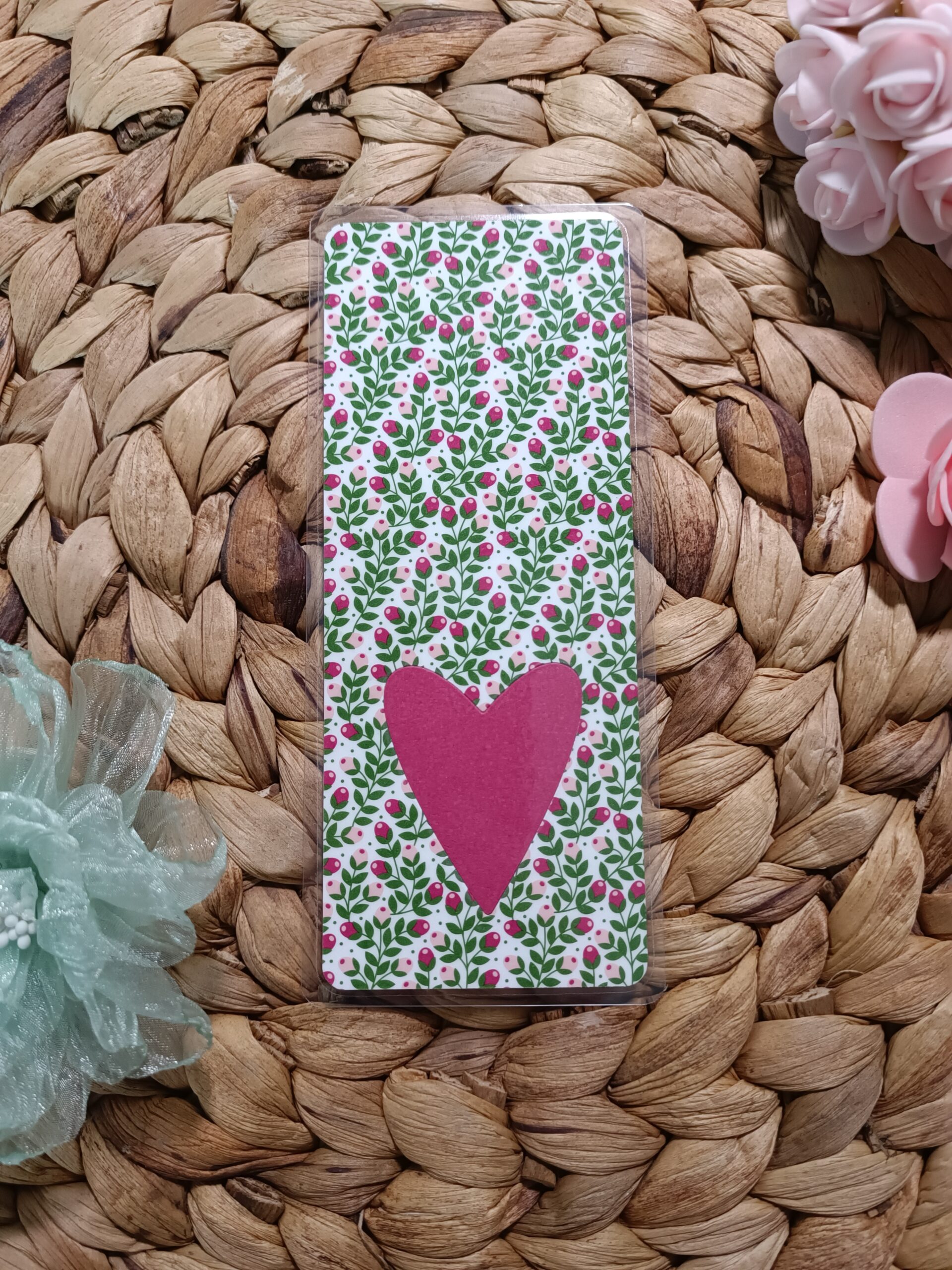 Marque-page coeur rose